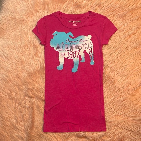Aeropostale Y2K Pink Fitted Short Sleeve T Shirt‎ with Dog Design Print Size XS - Picture 1 of 4